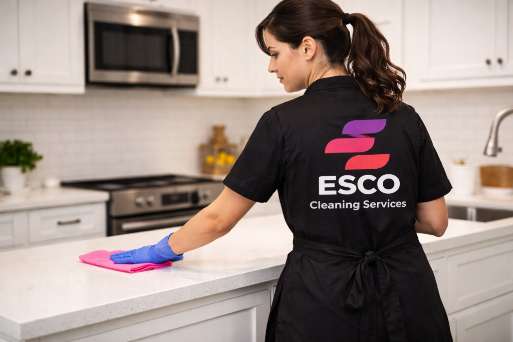 professional cleaner in modern kitchen
